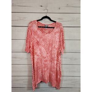 Catherines Womens Red White Stripe Stretch Scoop Neck Short Sleeve T-Shirt Sz 1X